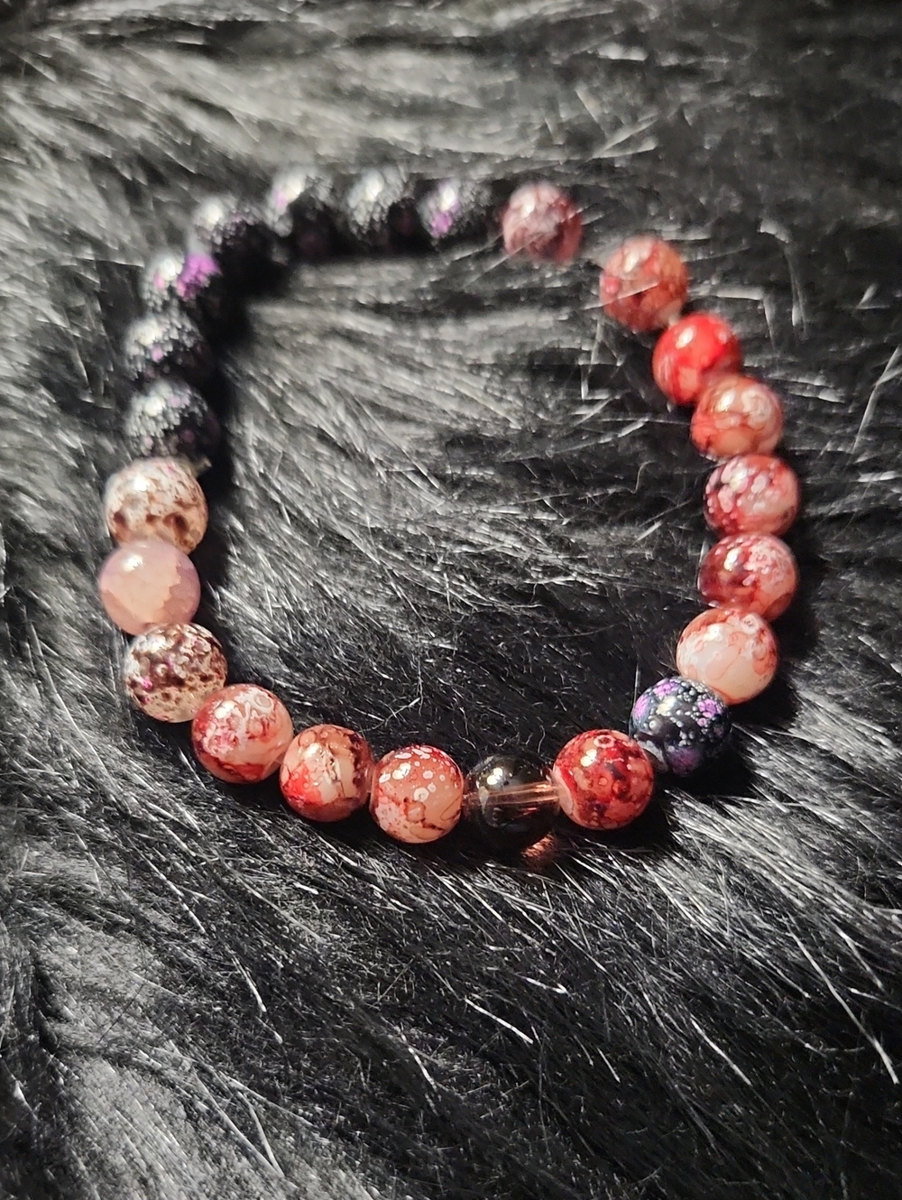 Red and Purple Beaded Stretch Bracelet for Women